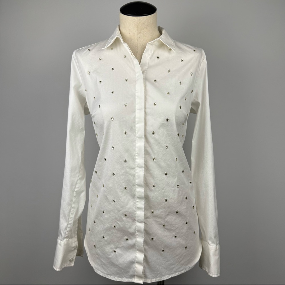 Ann Taylor White Embellished Button Down Shirt Sz 4